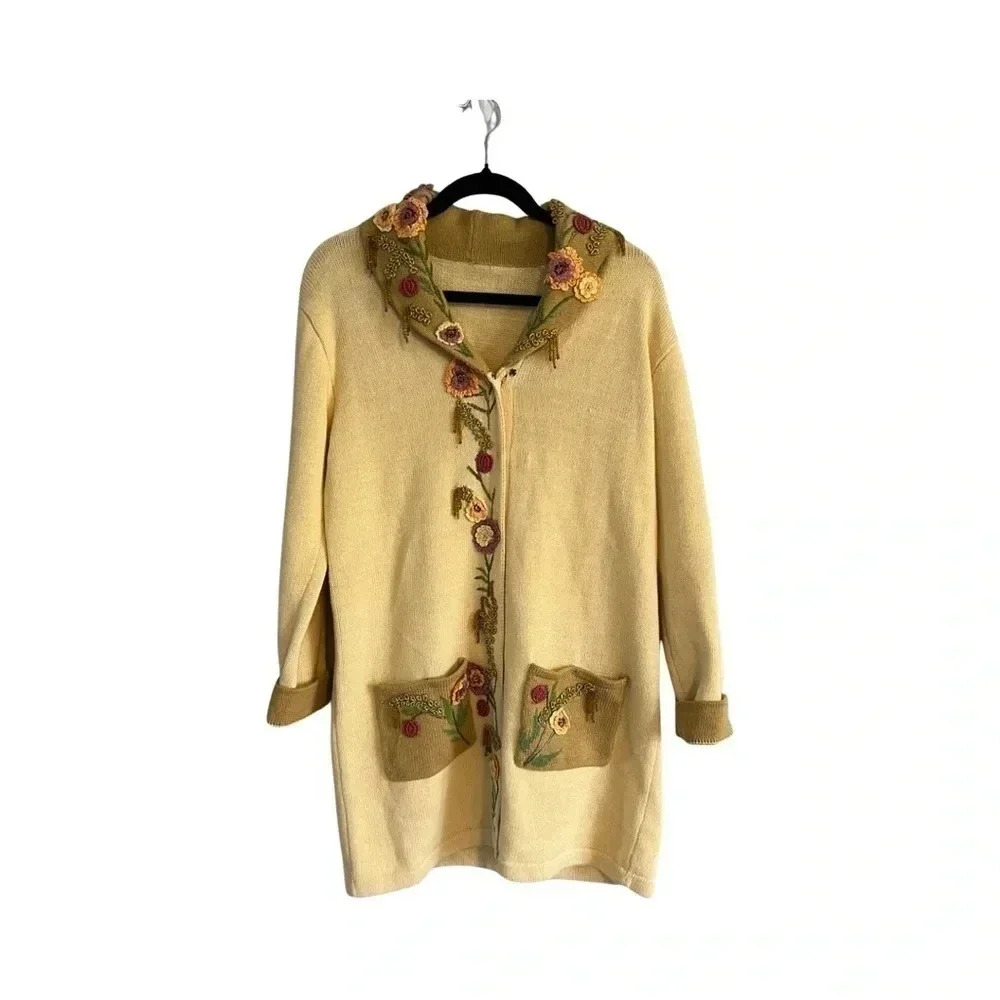 STORYBOOK KNITS Size Large Floral‎ Collard Beaded Embroidered Cardigan